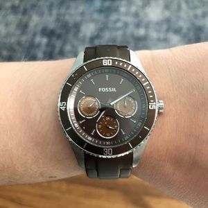 Brown Fossil Metal Watch with Silver Accents